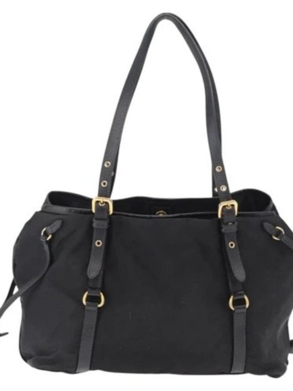 PRADA Tote Bag Nylon Black Gold Auth 157581 - Picture 2 of 16